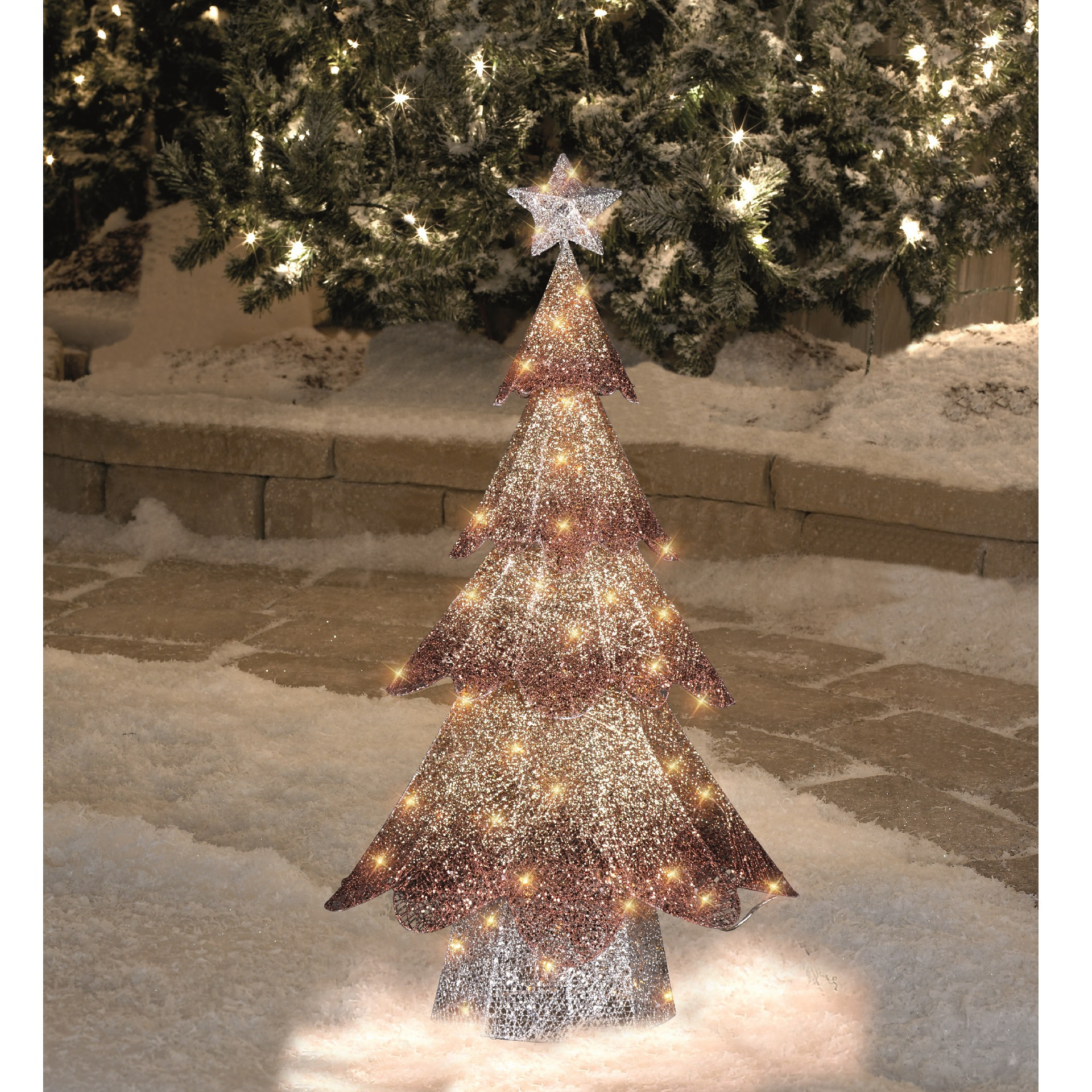 46Inch LED Lighted Bronze Gold Mesh Christmas Tree Outdoor Decoration Christmas Central